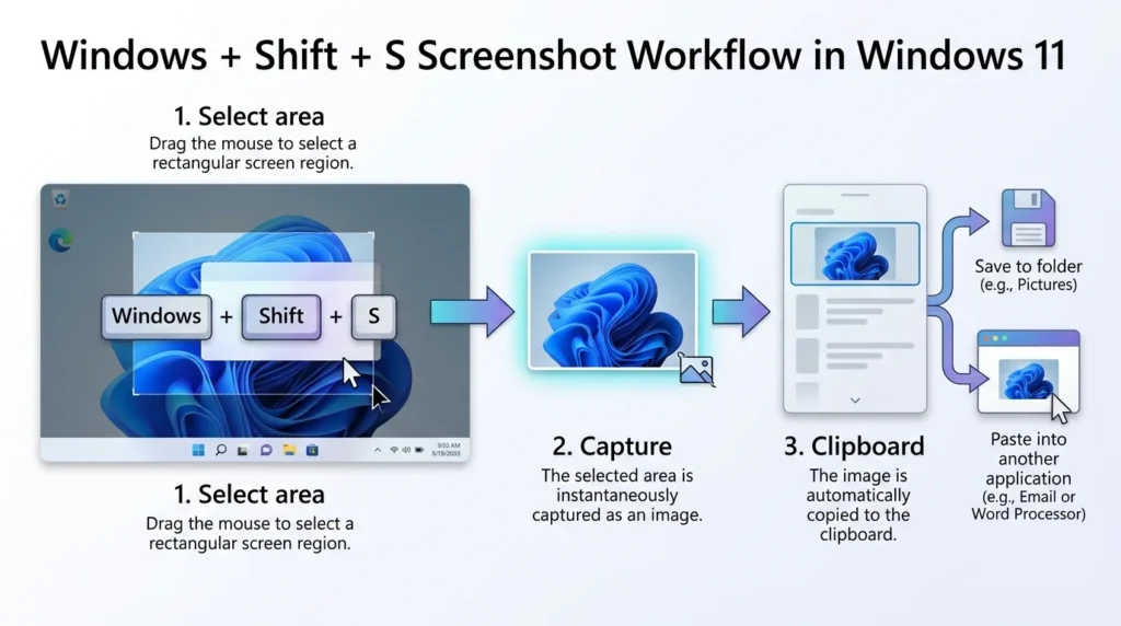 Windows Shift S screenshot capture copied to clipboard in Windows 11