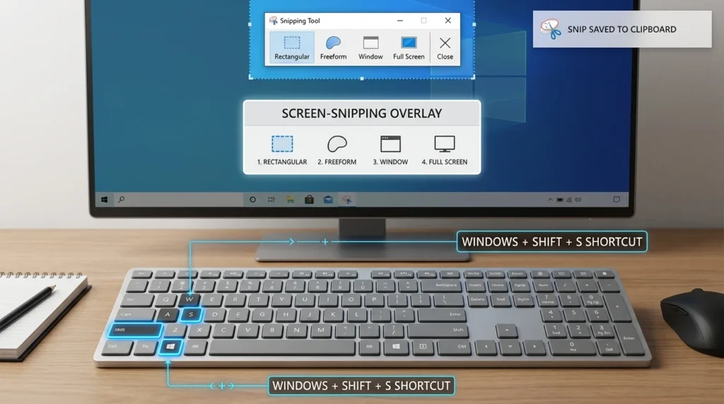 Windows Shift S keyboard shortcut for Snipping Tool in Windows 10
