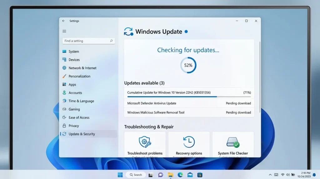 Install Windows updates to fix Snipping Tool